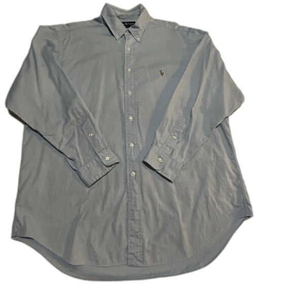 Ralph Lauren YARMOUTH 100% Cotton Pinpoint Oxford Blue Button Shirt Mens 17-34 - Picture 1 of 10